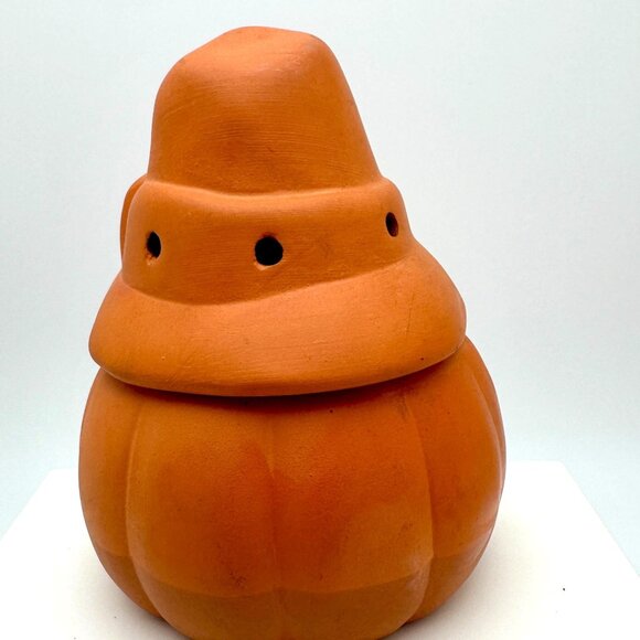 Vintage Jack-O-Lantern Red Clay Terra Cotta 5"  Halloween Pumpkin Candle Holder - Picture 6 of 9